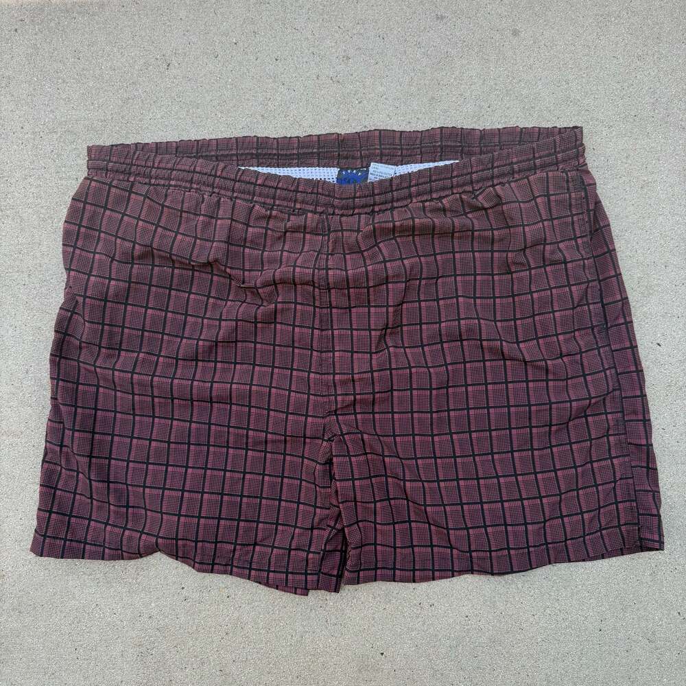 Surf Odyssey Men's Plaid Swim Trunks Red and Black Checkered Board Shorts Size L